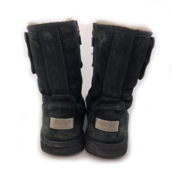 UGG Kentt Black Leather Sheepskin Winter Boots 7 - Picture 6 of 11